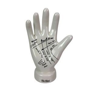 Zeckos White Ceramic Palmistry Hand Statue Glossy Figurine Shelf Decor 8 In
